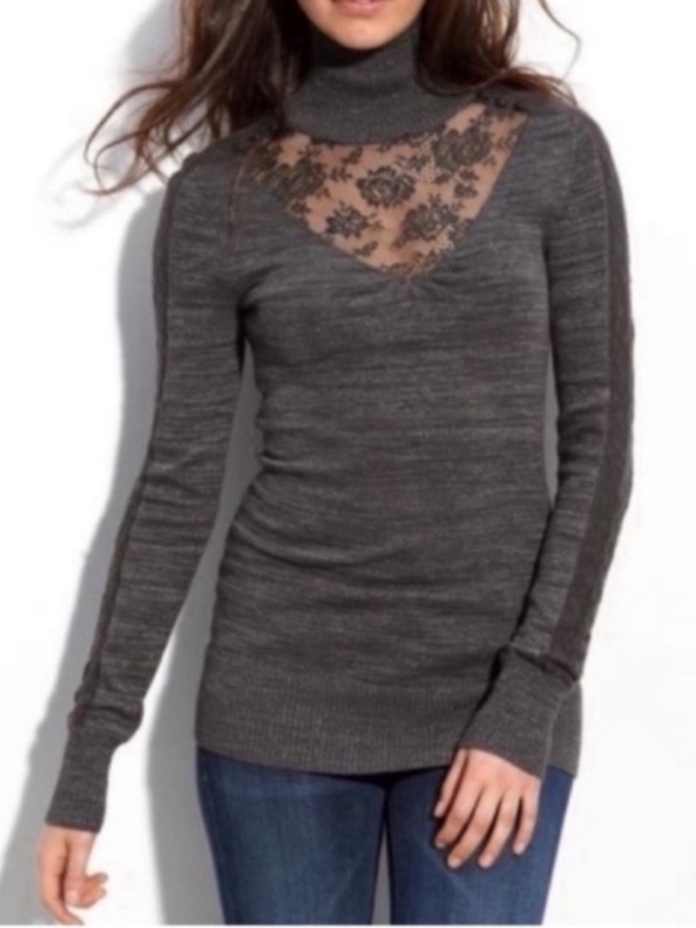 Free People Lace Turtleneck Sweater